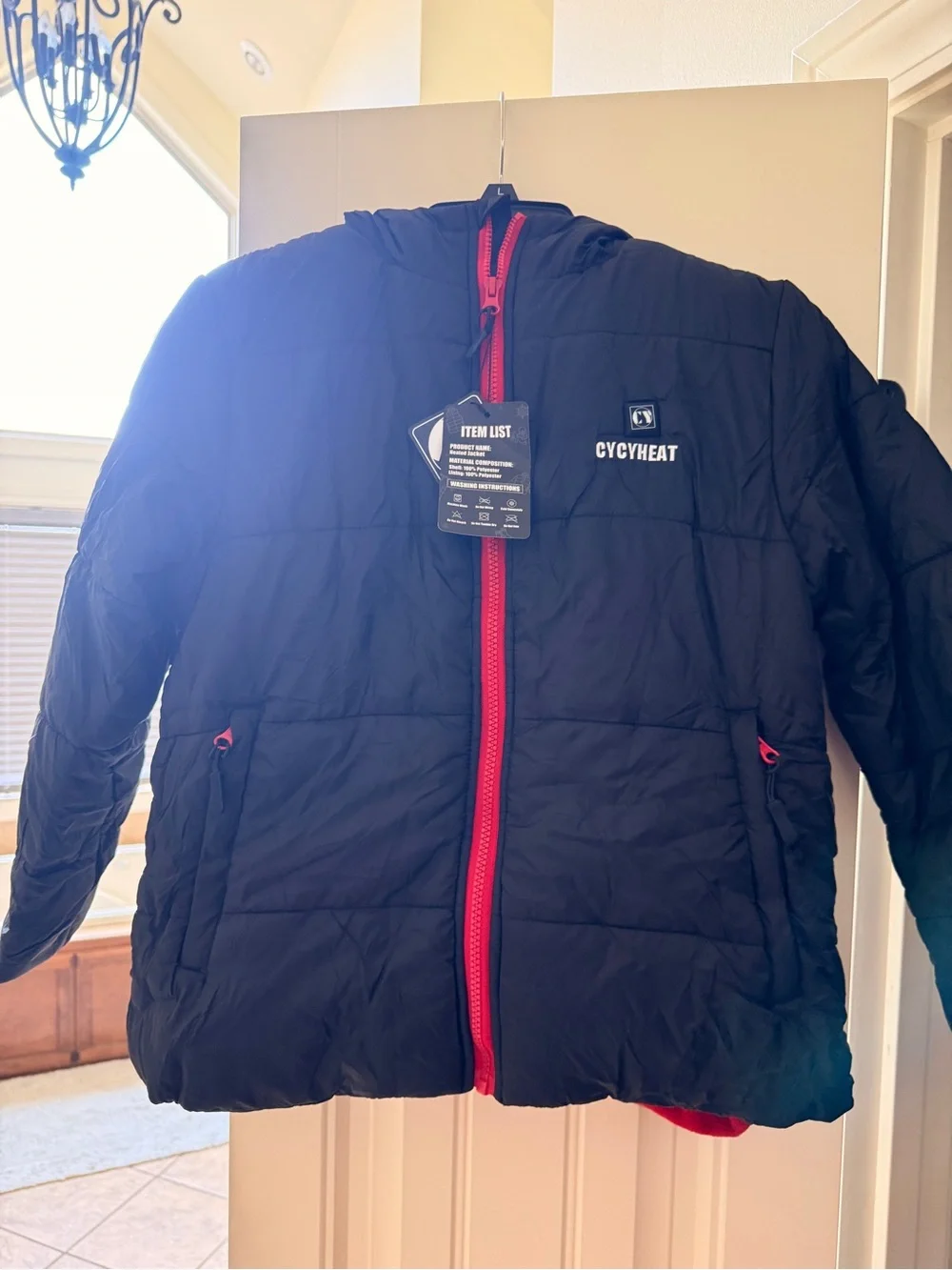Cycyheat Boys Black heated Puffer Jacket with Red Zip